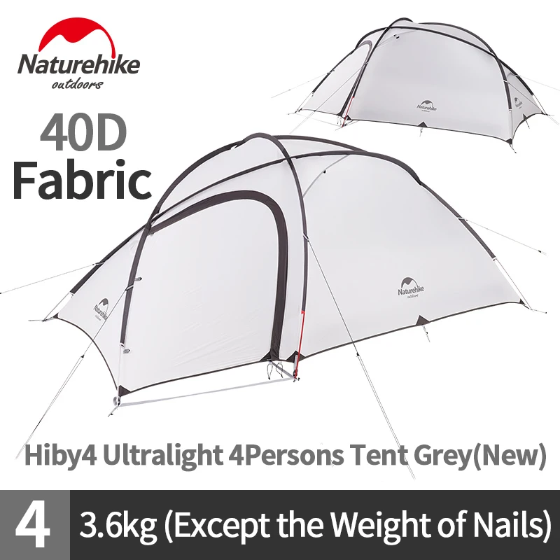 Naturehike Hiby 3 палатка 3-4 человек палатка 20D ткань Открытый Семейный тент двойной слой непромокаемая палатка для туризма - Цвет: 4Person 40D Grey