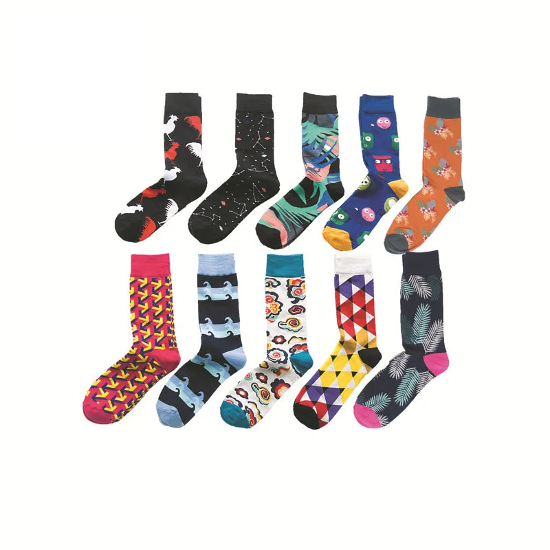 

Men Cotton Socks Autumn Fashion Joker Abstract Geometric Funny Cartoon Pattern Breathable Sweat-Absorbing Jacquard Socks Male