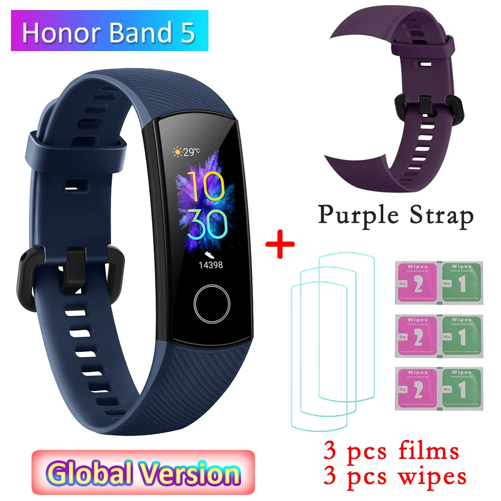 Huawei Honor Band 5 фитнес-браслет BT4.2 мониторинг сердечного ритма в режиме реального времени водонепроницаемые Смарт-часы несколько спортивных режимов - Цвет: BL  Purple Straps