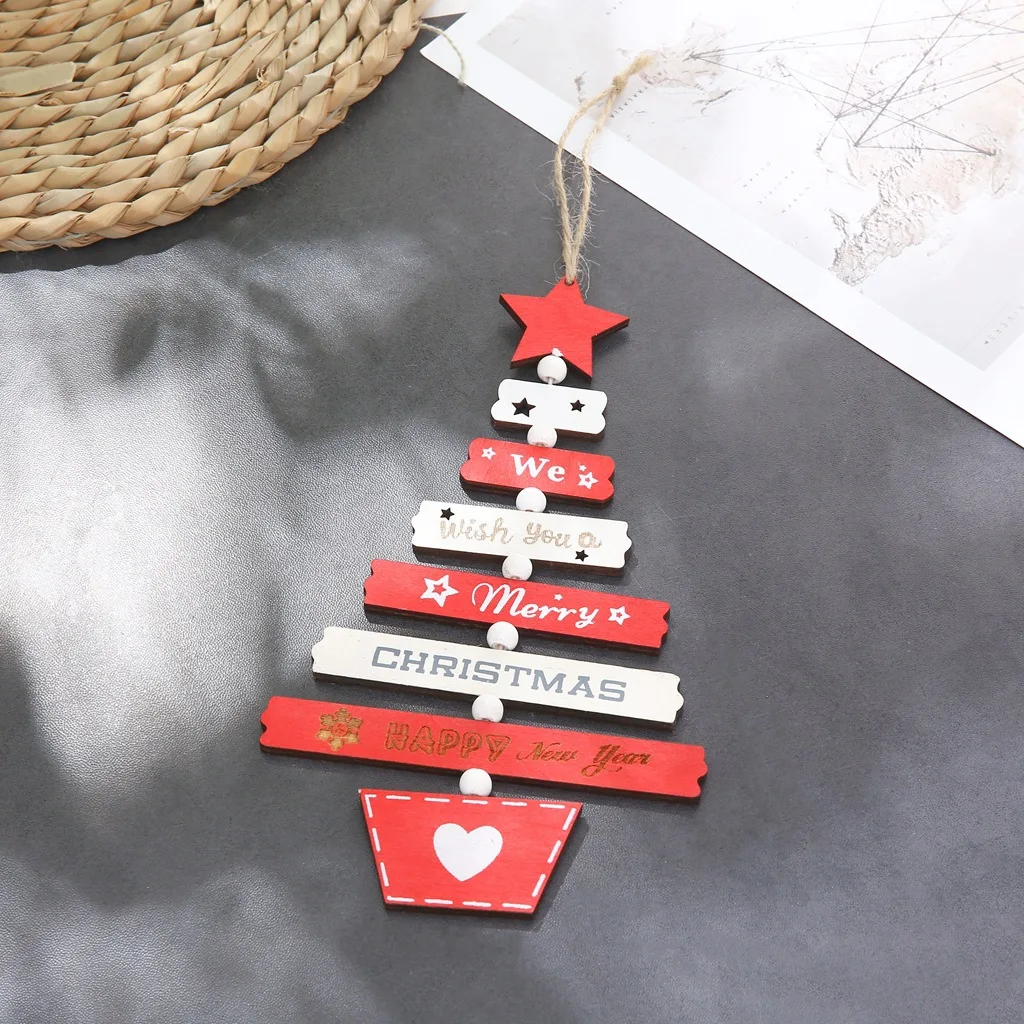 Creative Painted Wooden Christmas Tree Hanging String Christmas Pendant Window Display Ornaments Xmas Party Decors Kids Gift Toy - Цвет: Style 4 Red