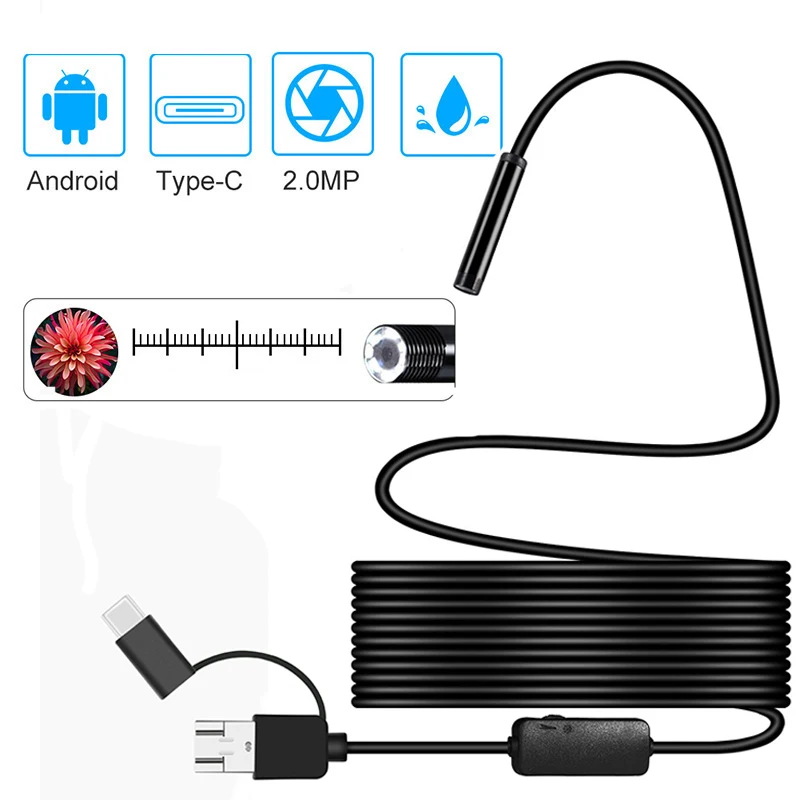 Водонепроницаемый эндоскоп 1080P с USB и камерой 2 0 МП Бороскоп 8 светодиодами