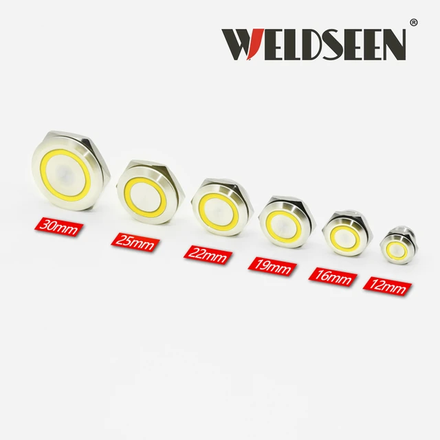 Stainless Steel Push Button Switch Short-Throw Self-Reset Momentary 12mm 16mm 19mm 22mm 25mm 30mm LED Touch Elevator Button Yellow