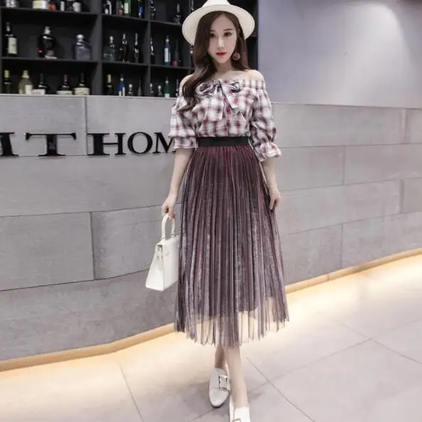 Женские летние плиссированные юбки, сетчатые миди юбки с высокой талией, винтажная кружевная Женская юбка Jupe Femme Falda Etek Mujer, серая зеленая DV88