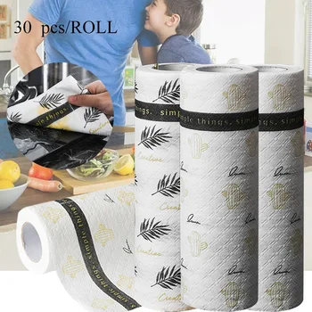 

30Pcs Kitchen Paper Towel Disposable Washable Cleaning Wipes Kitchen Padded Lazy Cleaning Rag Biodegradable Kitchen Towel