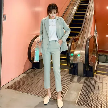 

2020 New Spring Korean Fashion Casual Professional Dress Temperament Suit Jacket Straight Pants Two-piece Suit Female