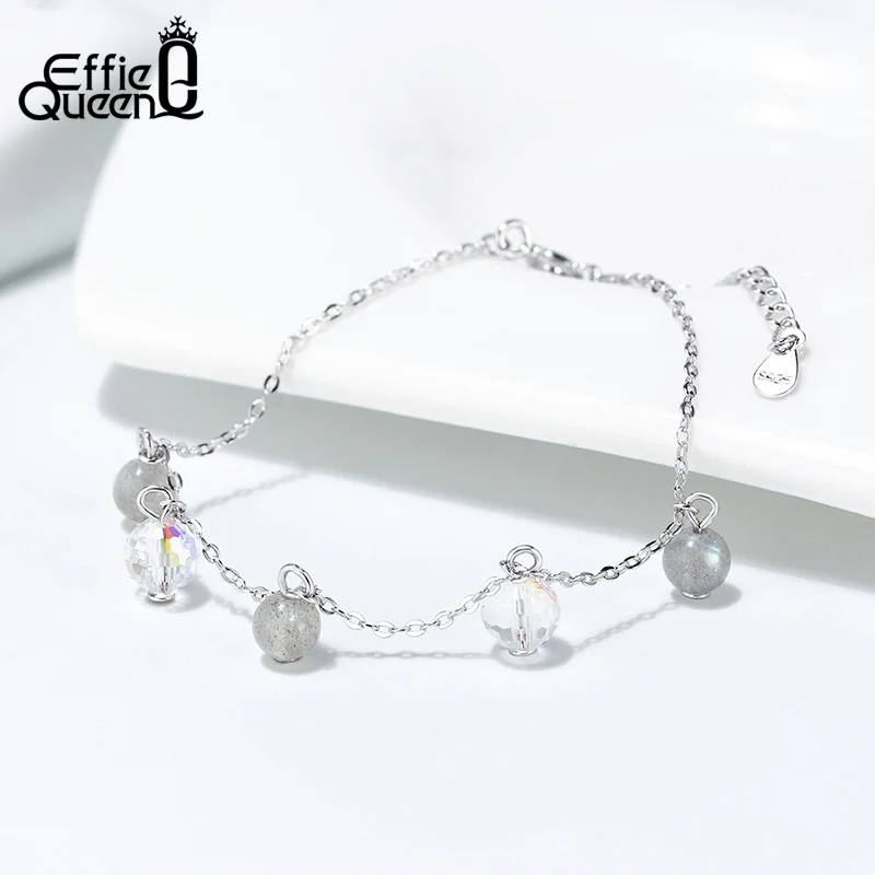 Effie Queen 925 Silver Women Bracelets Cute Adjustable Chain Bracelet With 5 Natural Strawberry Quartz Stone Jewelry BB56