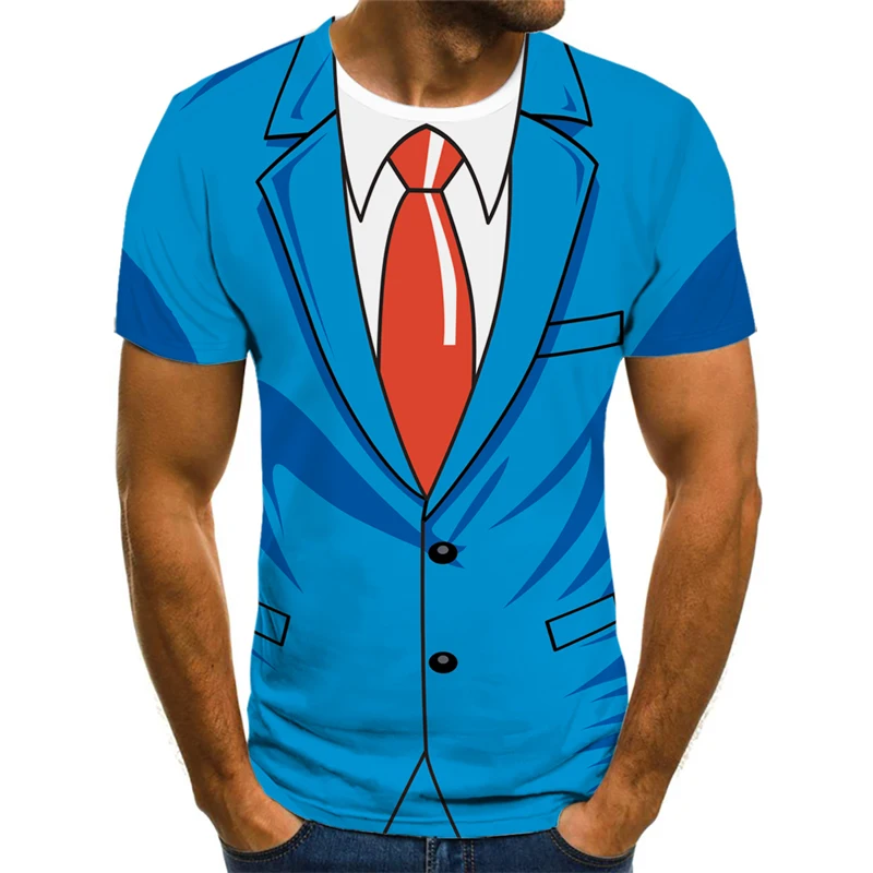 2021 Summer 3D Printed Jacket Suit Fake Pattern T-shirt Fashion Trend Funny Sweatshirt Boy Personalized Casual Shirt