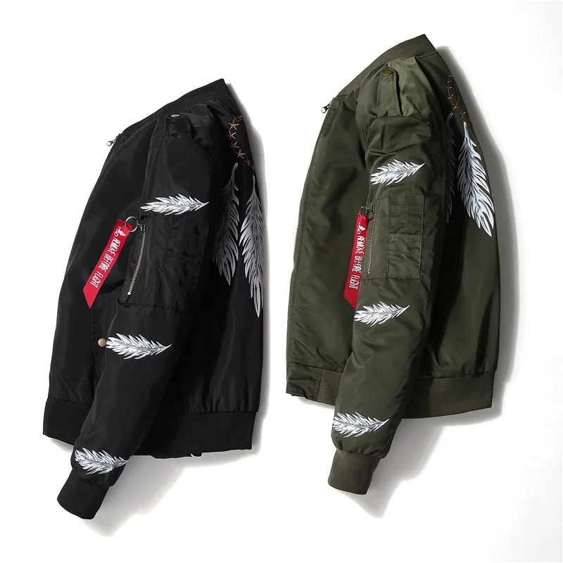 

Spring And Autumn Men Baseball Collar Printed Feather Space One Flight Suit Coat Large Size Jacket Men's