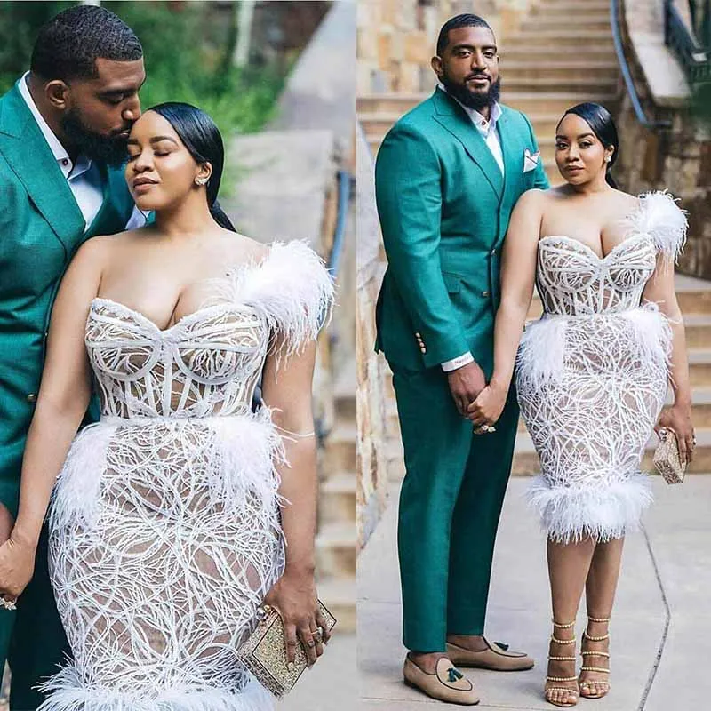 Robe De Mariee сексуальное милое короткое размера плюс свадебное платье Роскошные кружевные свадебные платья длиной до колена с перьями
