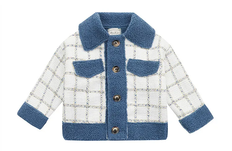 winter England little CC style Artificial lamb fur classic grid warm sweet turn-down collar jacket outwear for teenage girls