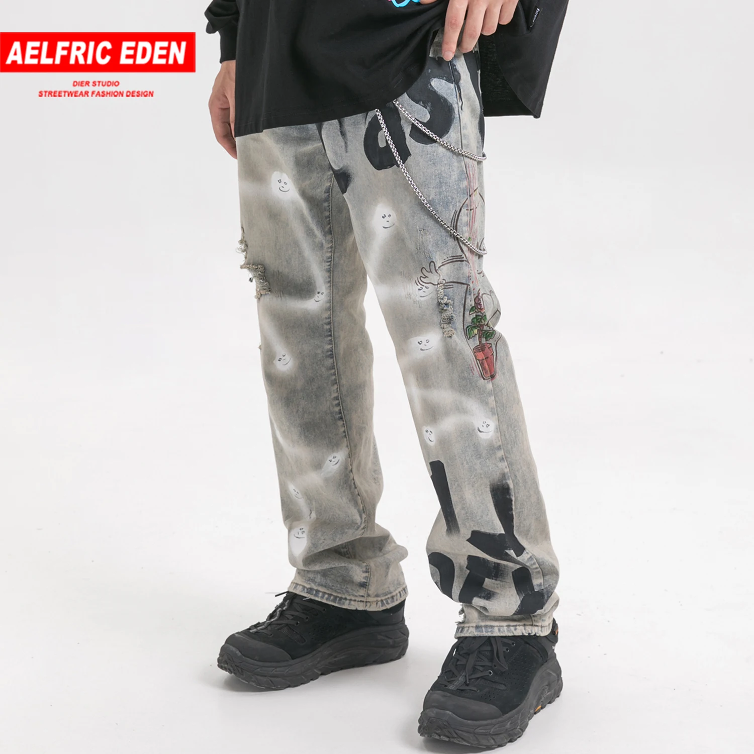 Aelfric Eden старинная буква граффити мужские джинсы хип хоп джинсовые брюки модные Харадзюку Джоггеры мужские брюки карго уличная одежда