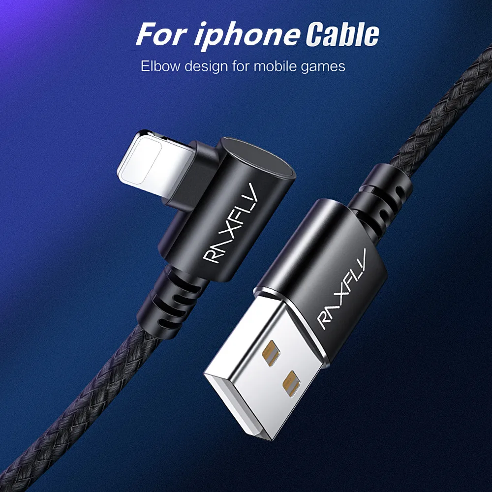 RAXFLY 1 м 2.1A 90 градусов USB кабель для передачи данных для iPhone 11 Pro MAX XR 8 7 6s iPad Быстрая зарядка кабель для зарядки мобильного телефона