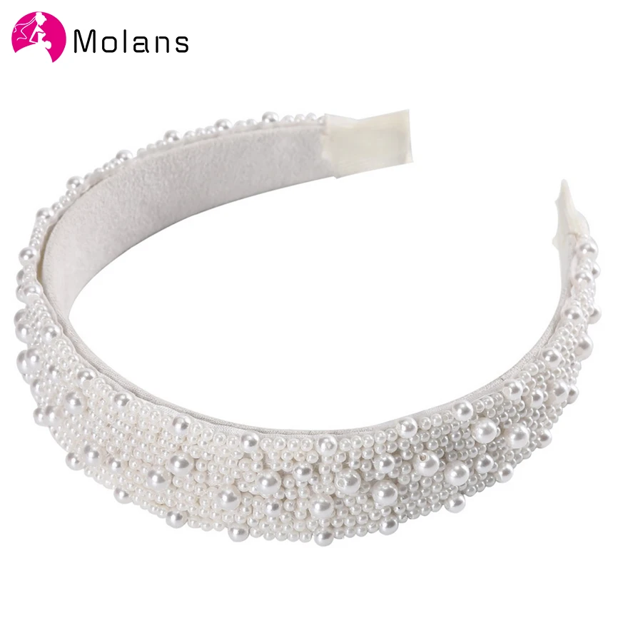 

MOLANS Pearl Headband for Wedding Wide Jeweled White Tiara for Bride Wedding Hair Accessories Diadem Prom Dolce Pearls Headbands