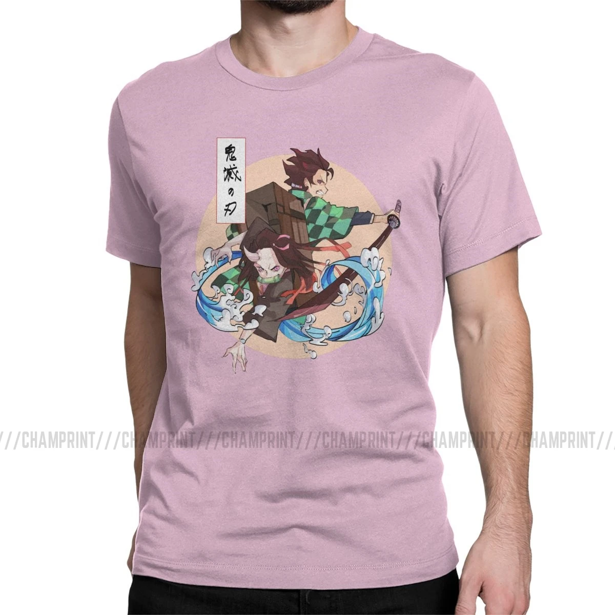 Винтажная семейная футболка Kimetsu No Yaiba для мужчин, хлопок, футболки с коротким рукавом, уникальная одежда - Цвет: Розовый