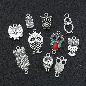 

JAKONGO Antique Silver Plated Crystal Owl Charms Pendant fit Jewelry Making Charm Bracelet DIY Findings