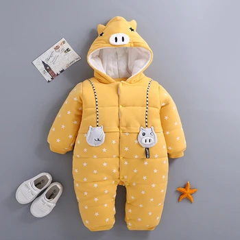 

New Cute piggy winter girl clothes Hooded Romper Thick Cotton Warm Jumpsuit Overalls Snowsuit Children Boy Clothing toddler coat