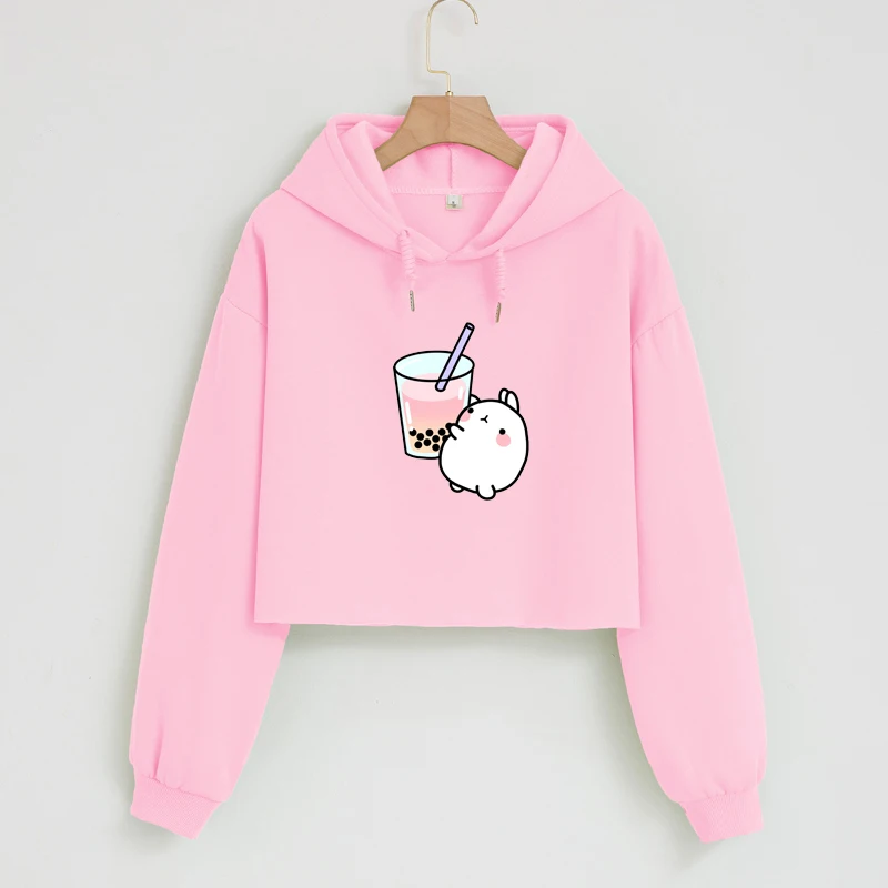 Sudadera corta de algodón para mujer, de manga larga estampado, color rosa Pastel