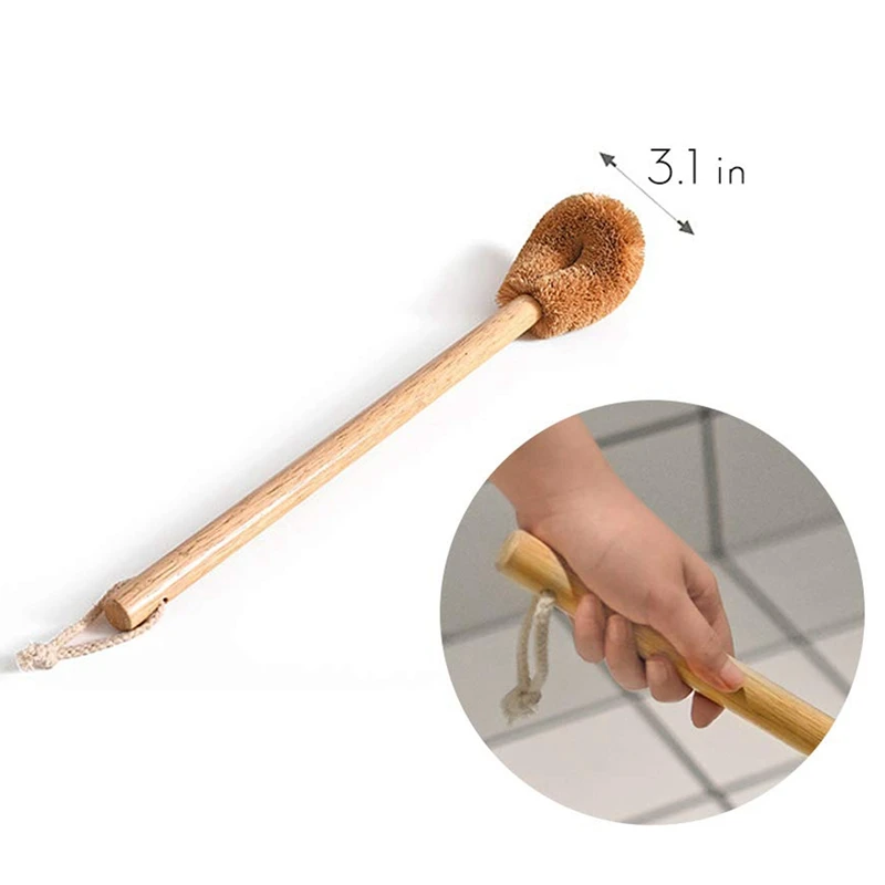 Updated Modern Version Toilet Bowl Brush, Natural Coconut Fiber Brush Head and Beechwood Handle for Bathroom Toilet- Sturdy, De
