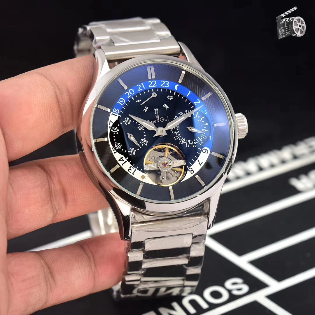 

Luxury Brand New Automatic Mechanical Men Watch Sapphire Transparent Glass Back Rose Gold Black Silver Tourbillions Watches AAA+