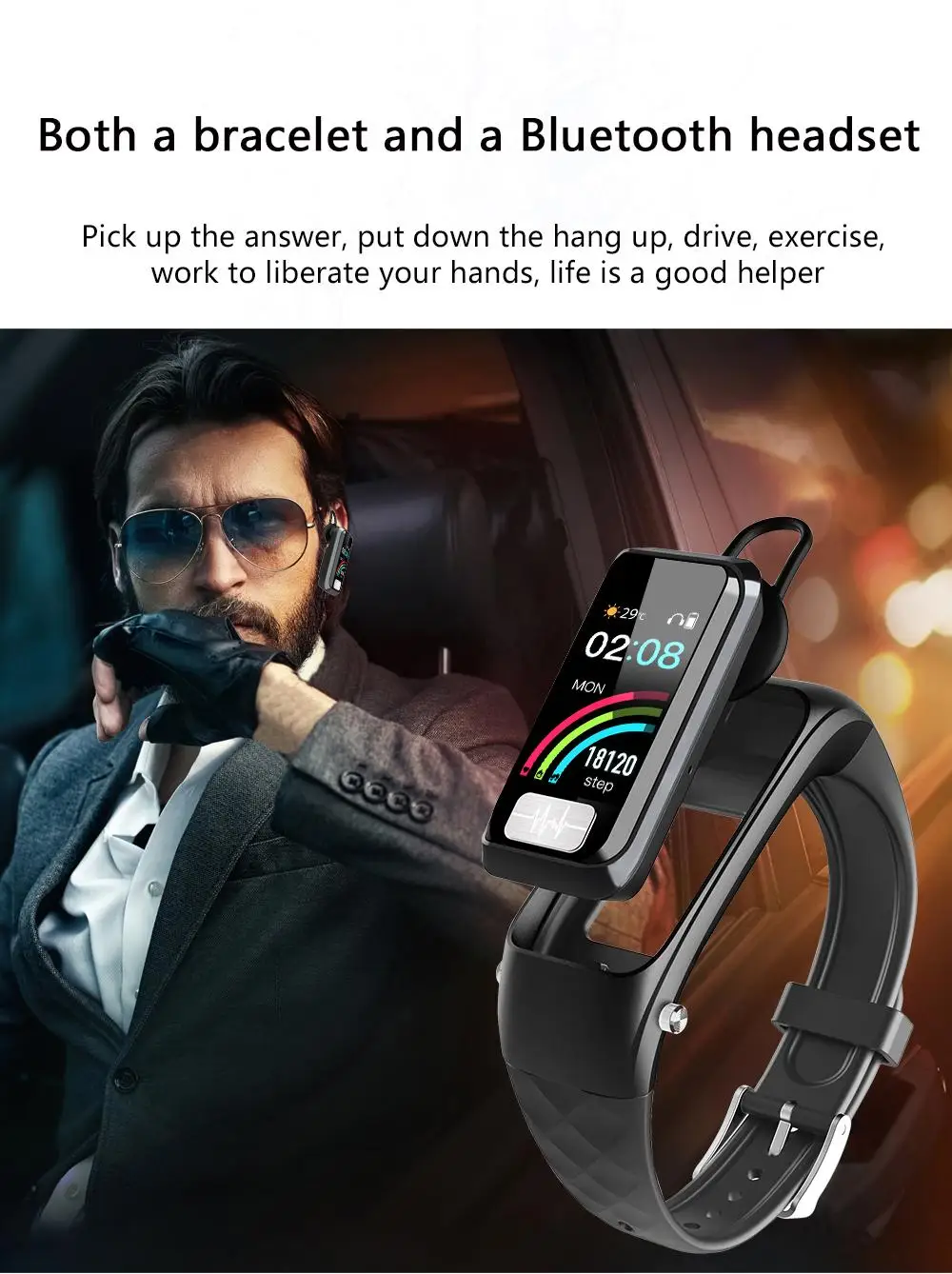 2 в 1 bluetooth наушники Смарт Браслет часы спортивный фитнес-трекер часы Смарт-браслет здоровья кровяное давление Пульс