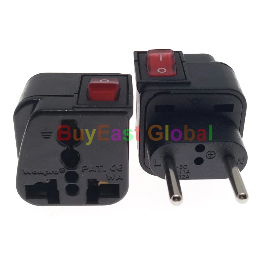 Упаковка 2) EU Europlug инкрустация Тип электрическая вилка адаптер AC100~ 250V 10A с вкл/выкл главный светодиодный переключатель