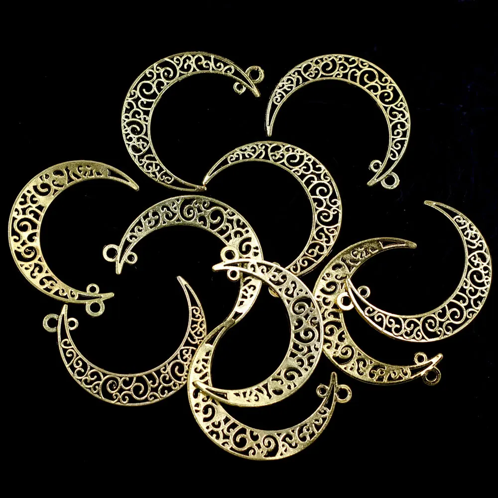 50Pcs Pendants Moon Heart Hollow 2 Holes Connectors For Charm Necklaces Jewelry DIY Findings 4x3cm