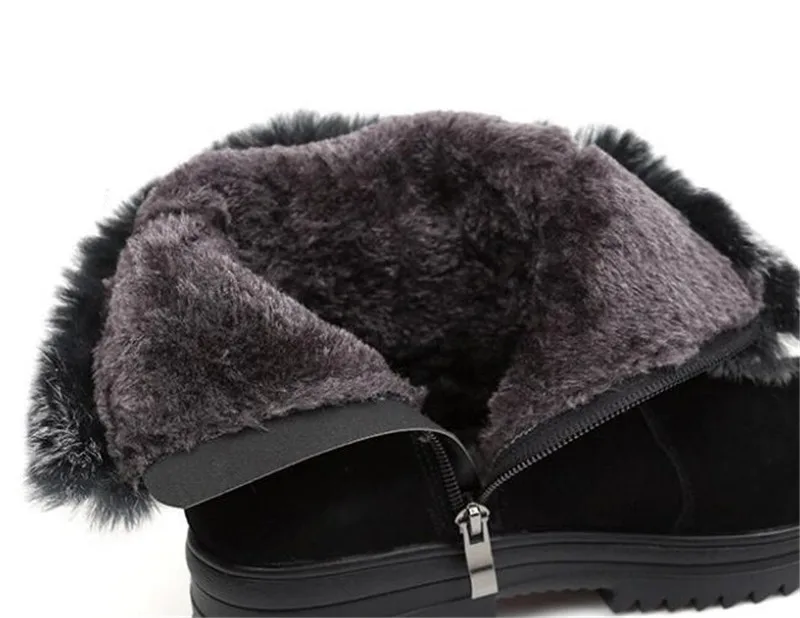 New Winter Fashion Boots Scrub Cowhide Rabbit Fur Women Snow Boots Flat Wedges Non-slip In-tube Boot Women Leather Shoes Boots