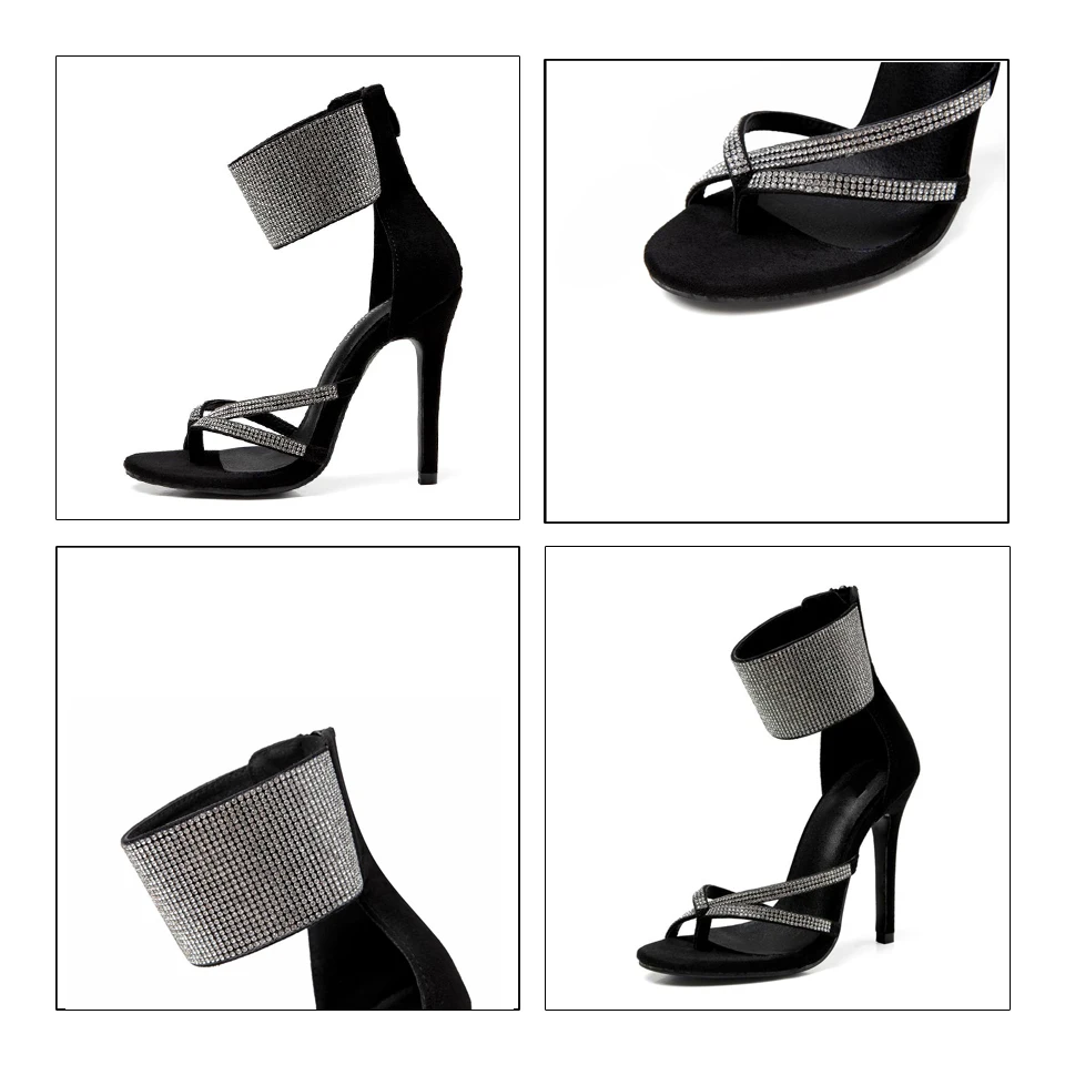 Fashion Plus Size 35-42 Rhinestone Crystal Women's Sandals Stiletto High Heels Summer Zipper Shallow NIUFUNI Women's Shoes
