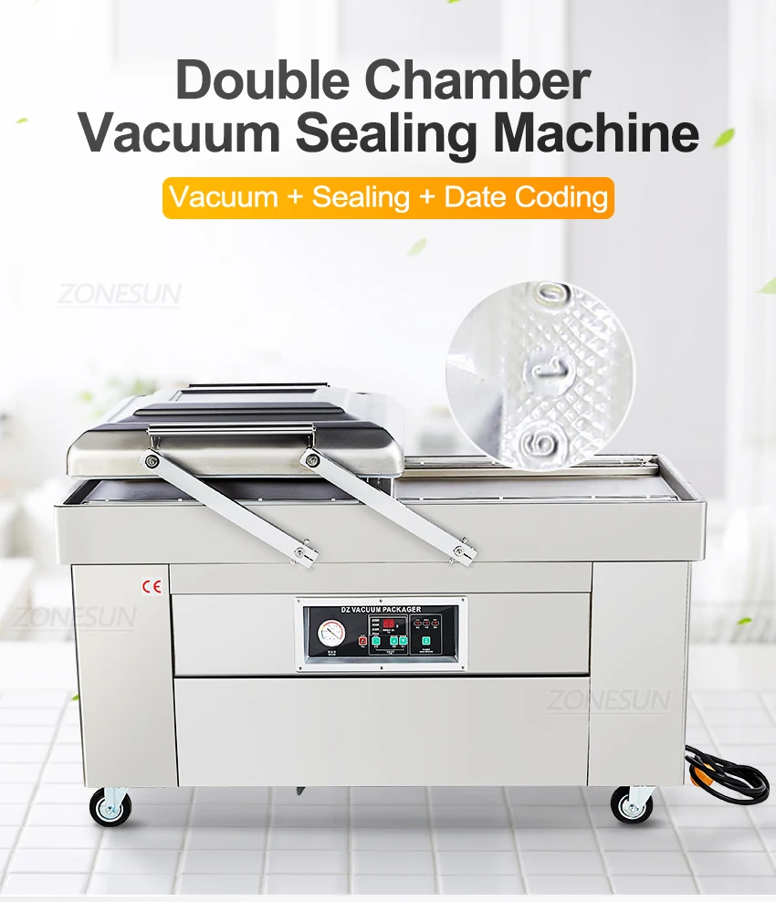 ZONESUN Automatic Double Chamber Vacuum Sealing Machine With Date Coder