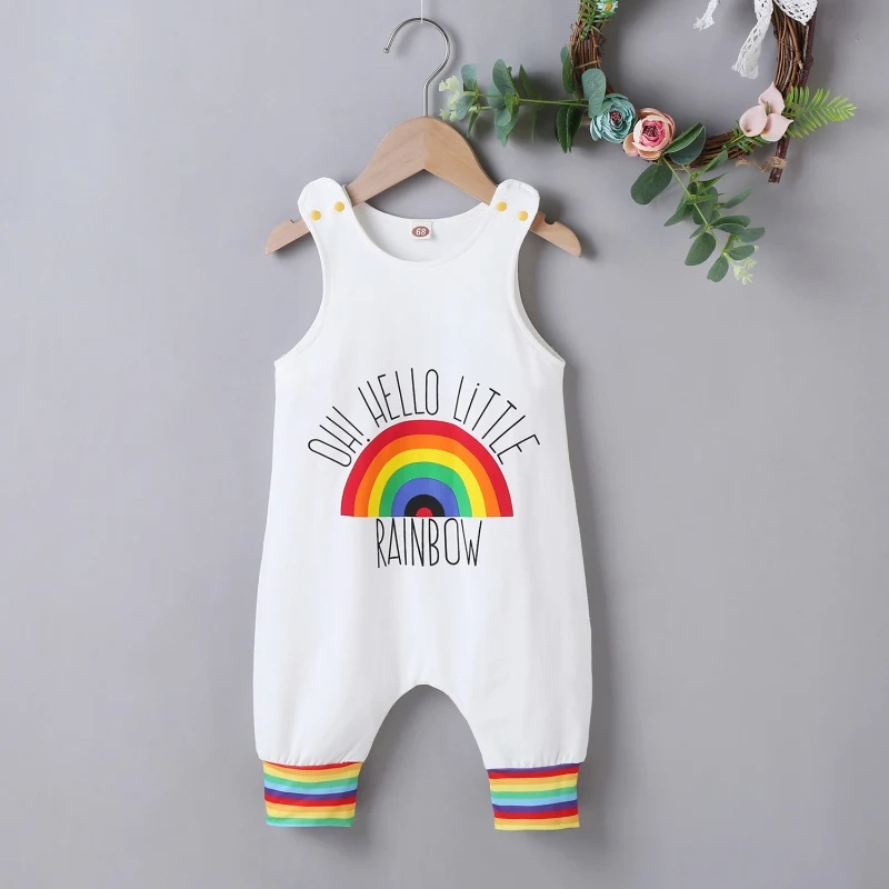 Baby Bodysuits cheap Baywell Summer Baby Boy Girl Girl Rainbow Letter Print Jumpsuits 3-18M Newborn Infant Sleeveless Outfit Clothes Romper Baby Jumpsuit Cotton 