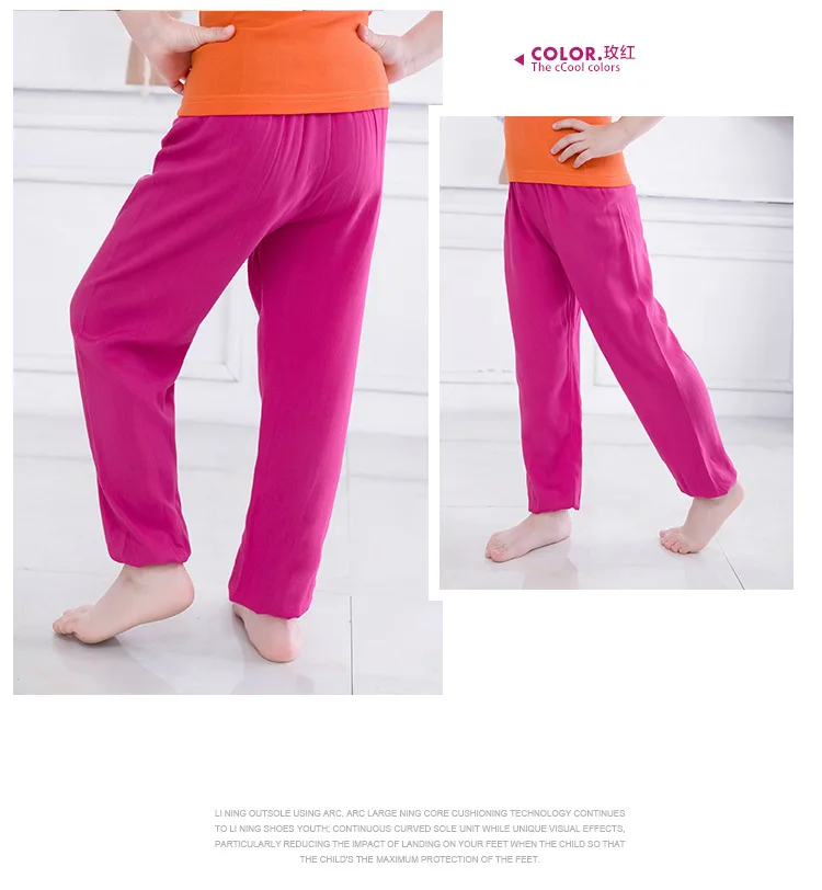 hot pink Повседневные штаны для мальчиков и девочек; Детские хлопковые шелковые брюки; мягкие дышащие спортивные свободные однотонные штаны-шаровары с защитой от комаров - Цвет: hot pink