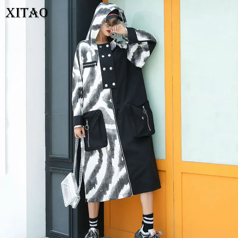 XITAO Streetwear Plus Size Trench Coat Long Sleeve
