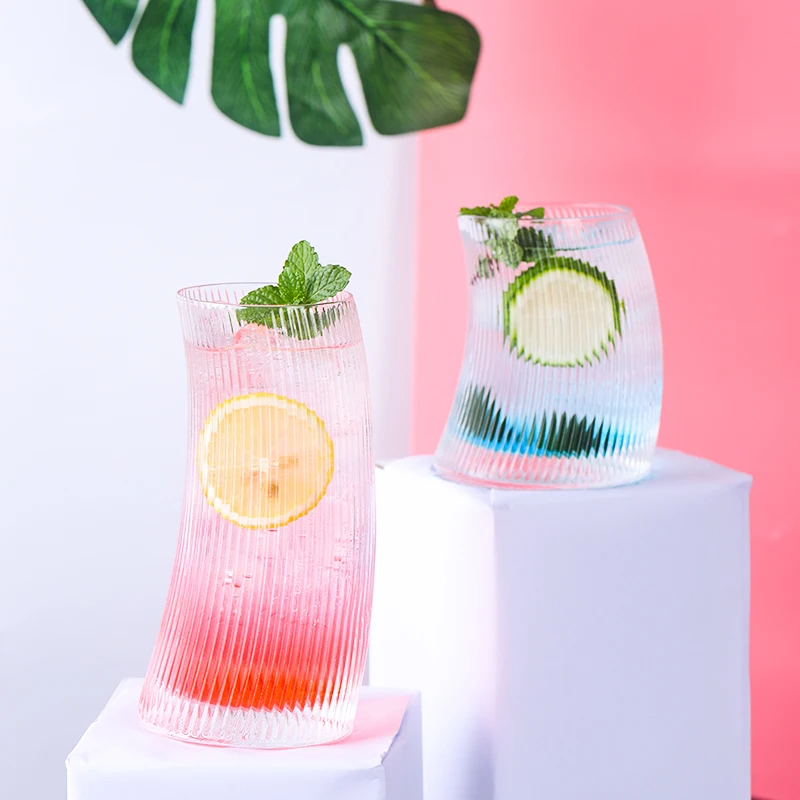 

INS Stripe Creative Glass Cup Juice Ice Cream Cold Drink Mojito Cocktail Glass Personality Household Restaurant Bar Drinkware