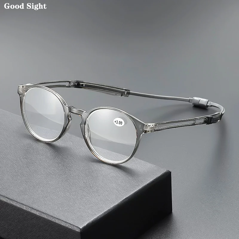Magnetic Hanging Neck Reading Glasses Men's Frame Prescription Glasses Magnifying Glasses Portable 안경테 Diopter+3.5+4