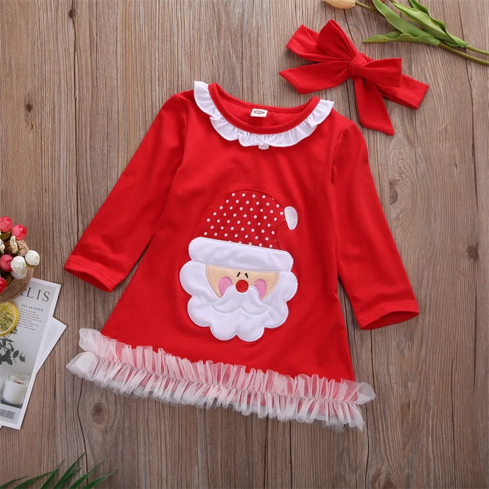 Рождественские Повседневные Вечерние платья-туники для новорожденных девочек, платье одежда наряд из 2 предметов, 0-24 месяца