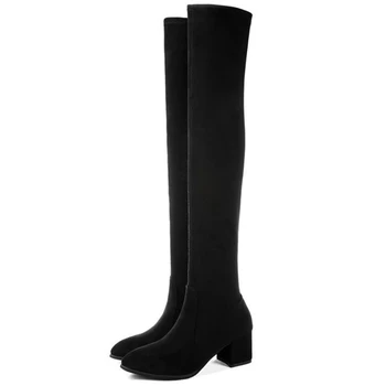 

Thigh High Women Boots Winter Pointed Over The Knee Women High and Thin with Thick and Suede Elastic Boots High Heel Dance Shoes
