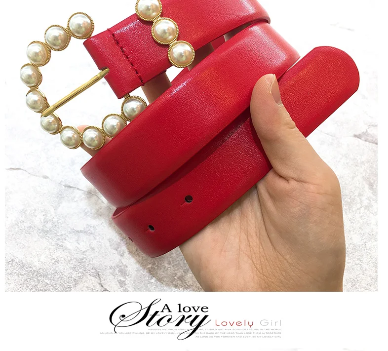 women fashion brand designer pearls buckle real leather belt female jeans dress overcoats belts 3.0cm width jc3403