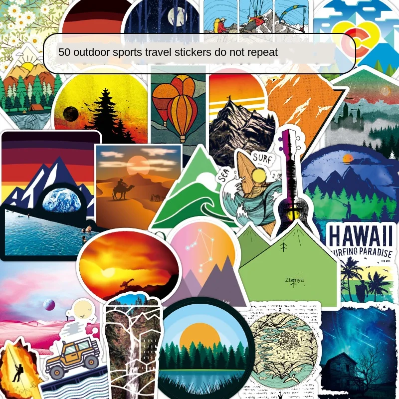 

5 Sets = 250PCS Outdoor Sports Stickers Water Cups Car Motorcycle Trolley Case Stickers Waterproof