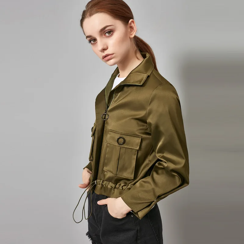 

Fashion Casual Brand WOMEN'S Dress 2019 Spring New Style WOMEN'S Dress Stand Collar Drawstring Coat Women's Short Women's Baseba