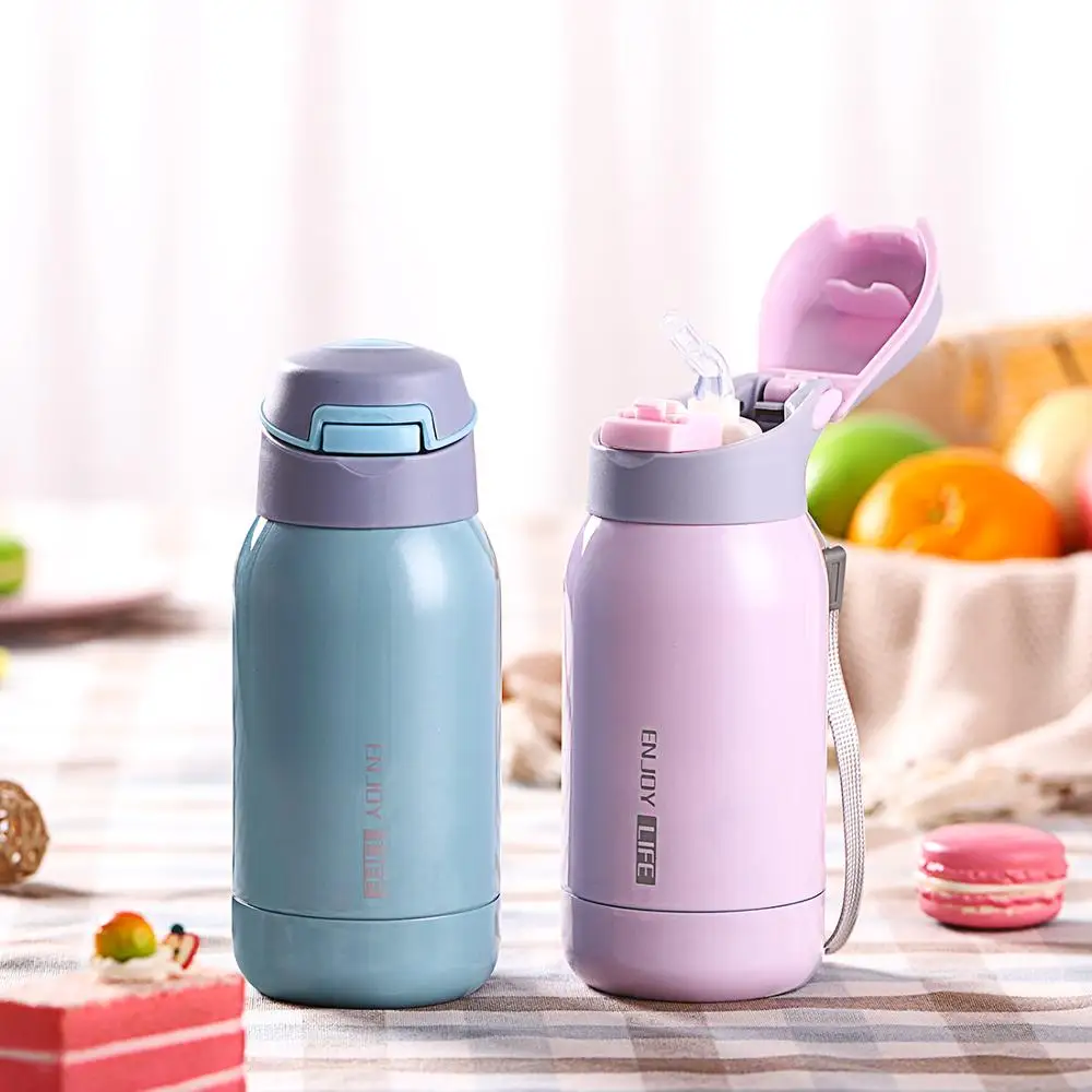 

Termal con paja Acero inoxidable deporte aislamiento taza 250ml botella de agua portátil vaso de vacío taza termotaza para niños