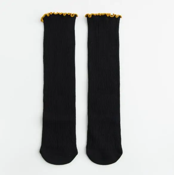 black Spring and autumn fungus children stockings heelless solid color baby stockings loose mouth girls cotton pile stockings - Цвет: black