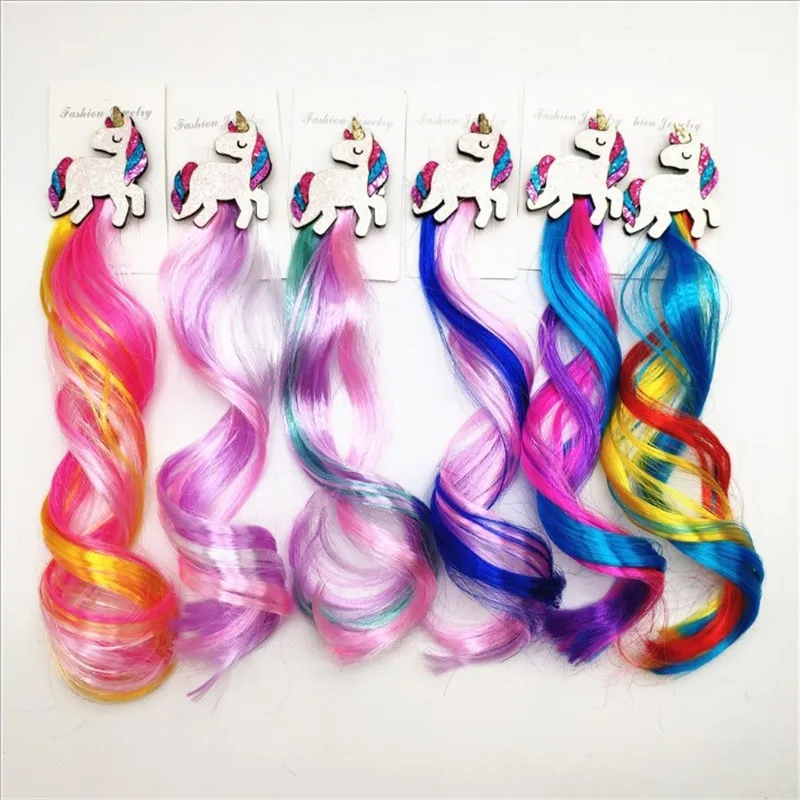 Girls Lovely Gradient Colorful Wigs Hairpins Glitter Unicorn Hair