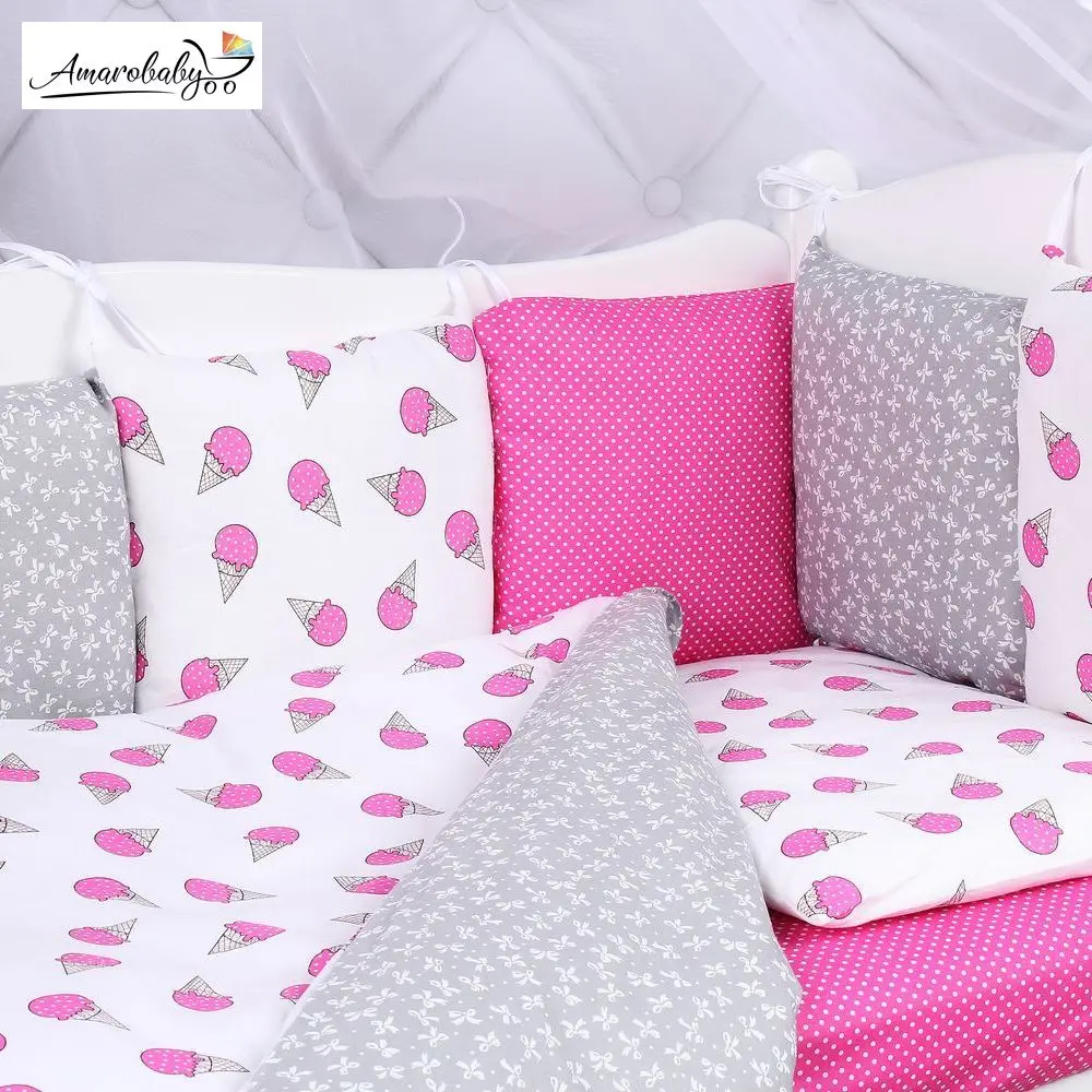 Комплект в кроватку 19 предметов(7+12 подушек-бортиков) AmaroBaby, бязь