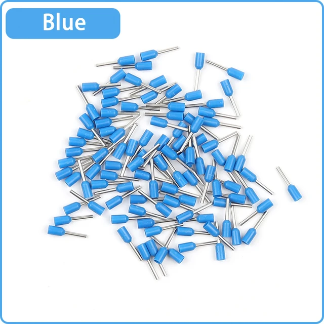 100pcs E0508 E1008 E1508 E2508 22-10 AWG Insulated Ferrules Terminal Block Cord End Wire Connector Electrical Crimp Terminator Blue