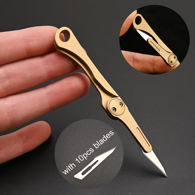 

Brass Mini Folding Knife Utility Knife Disassemble Express Knife EDC Outdoor Tools