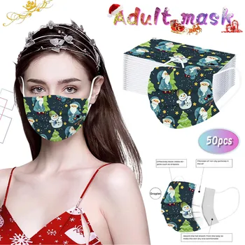 

50pcs a Box Navidad Adult Fashion Disposable Mask Xmas 3 Layer Anti-Dust Pollution Masks Meltblown Dustproof Christmas Mask