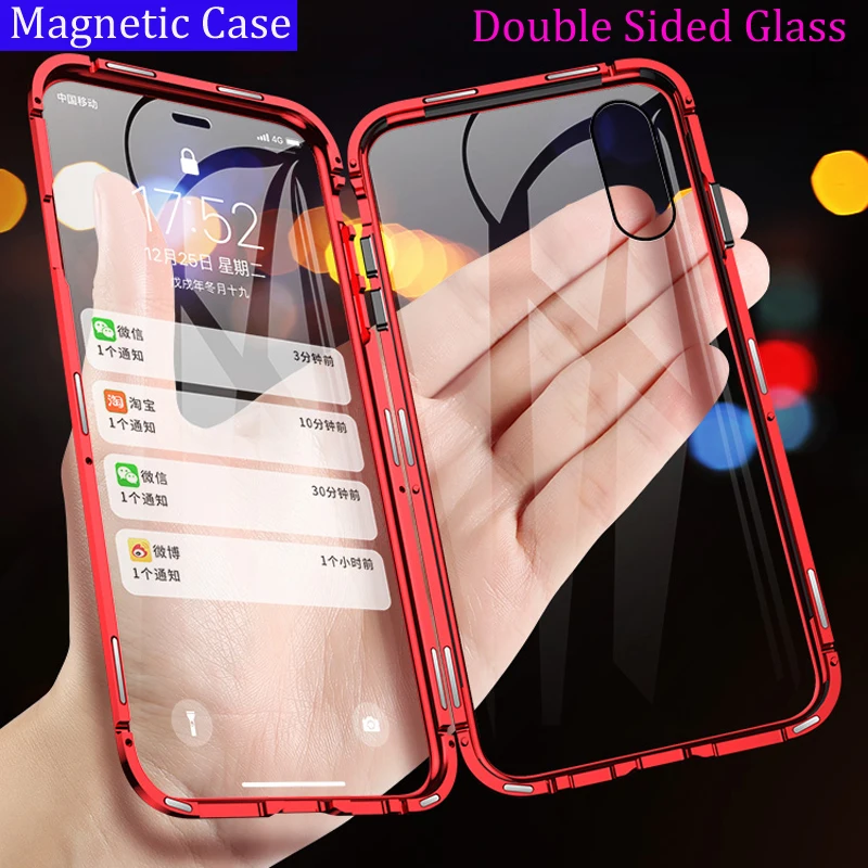 Magnetic Metal Double Side Glass Phone Case For iphone 11 Pro XR X XS Max 360 1