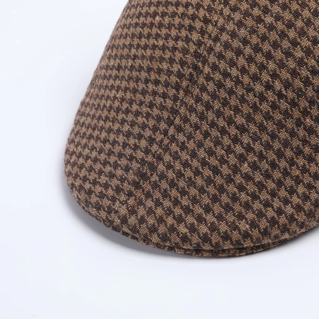 Мужские и женские мягкие ретро-шляпы Houndstooth Casul, дышащий зимний теплый комфортный берет# p3