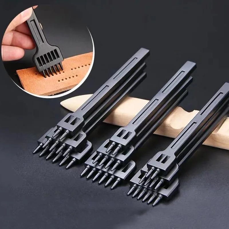 2/4/6 Hole DIY Leather Round Row Punching Tool Alloy Steel 4/5/6mm Spacing Punches Lacing Stitching Hand Sewing Thread | Дом и сад
