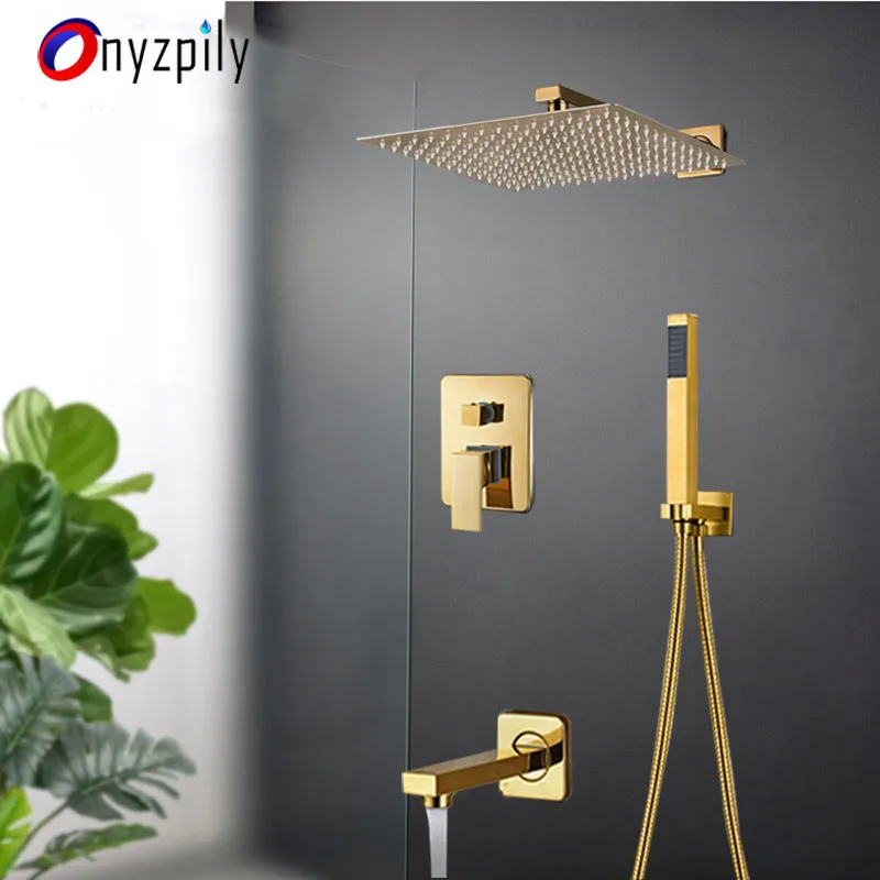 Onyzpily смеситель для душа для ванной комнаты, Золотая ванна, 8'10'12''' смеситель для душа, водопроводная насадка для душа из нержавеющей стали, настенное крепление для душевой ванны - Цвет: 8 inch